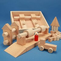 Wooden building block set « Special 57 »in a flat beechwood box